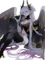 1girl :/ animal_feet arm_support artist_name back bare_shoulders bird_wings black_blindfold black_claws black_collar black_fur black_horns black_nails black_panties black_robe black_scales black_skin blindfold body_fur bracelet breasts cleavage closed_mouth collar colored_skin demon_girl demon_horns demon_wings detached_collar diamond_hair_ornament ear_piercing earrings expressionless fate/grand_order fate_(series) feathers feet_out_of_frame finger_to_face fingernails full_body fur-trimmed_robe fur_trim gold_bracelet gold_scales gold_snake golden_feathers golden_wings gradient_hair gradient_skin green_eyes grey_feathers grey_hair grey_wings hair_around_horn hair_between_eyes highres horns huge_horns jewelry koma02634 lace lace-trimmed_legwear lace-trimmed_robe lace_trim large_breasts lilith_(fate) lilith_(third_ascension)_(fate) long_hair long_horns long_sleeves looking_at_viewer mature_female multicolored_hair multiple_piercings nail_polish neck_collar open_clothes open_robe pale_skin panties piercing pink_hair pink_tattoo pointy_ears pubic_tattoo puffy_long_sleeves puffy_sleeves robe see-through_clothes see-through_robe see-through_sleeves sharp_fingernails simple_background skeletal_bracelet skeletal_tail slit_pupils snake snake_wrapped_around_arm solo spiked_ear_piercing stomach stomach_tattoo swept_bangs tattoo thighs toe_claws twitter_username two-tone_hair two-tone_wings underwear very_long_hair very_long_robe white_background wings