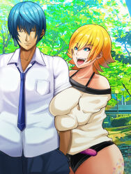 1girl blonde_hair blue_hair breasts fuuma_kotarou_(taimanin_series) highres igawa_sakura large_breasts taimanin_(series) taimanin_asagi taimanin_asagi_kessen_arena thick_thighs thighs