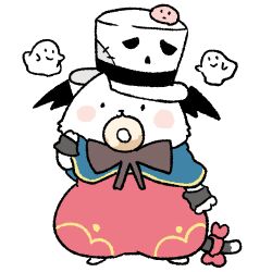 1girl animal_ears black_wings blue_capelet bow capelet cat_ears cat_girl cat_tail chibi chibi_only commentary_request donut dress food food_in_mouth full_body furry furry_female hat looking_at_viewer lowres mouth_hold pochiko_(poteko) poring ragnarok_online red_bow red_dress slime_(creature) solo summoner_(ragnarok_online) tail tail_bow tail_ornament top_hat transparent_background whisper_(ragnarok_online) white_hat wings