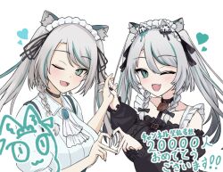 animal_ears bad_tag black_sky braided_sidelocks cake cheek_rest cross-laced_clothes cross-laced_sleeves dessert food freedomman_hero frilled_straps fuzzy_clothes grey_nails grey_tail hinamori_anthea holding holding_saucer indie indie_virtual_youtuber leopard_ears leopard_tail maid nata_(tool) red_pupils saucer sky snow_leopard_tail strawberry_shortcake tail teapot virtual wallpaper_(object)