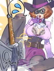 ascot axe breasts brown_eyes fluffy_hair gloves hat highres large_breasts leggings okumura_haru orange_hair pantyhose persona persona_5 phantom_thief poechan_chan purple_gloves purple_shorts shorts spread_legs sweatdrop