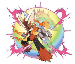 10s absurdres alternate_form blaziken blue_eyes claws furry gen_3_pokemon highres jpeg_artifacts mega_blaziken mega_pokemon nintendo official_art open_mouth pokemon pokemon_(creature) pokemon_oras pokemon_xy simple_background solo white_background