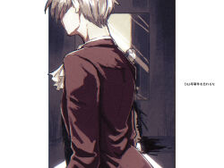 2boys ace_attorney aged_down child formal_clothes grey_hair japasu miles_edgeworth multiple_boys red_suit suit
