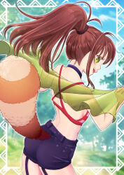 Rule 34 | 1girl, artist request, ass, brown hair, green eyes, highres, kono subarashii sekai ni shukufuku wo!, lean (konosuba), long hair, smile, tail