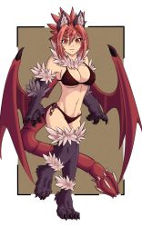 1girl animal_ear_fluff animal_ears animal_hands artist_request bat_wings bikini blush breasts cleavage fur highres large_breasts lips looking_at_viewer manticore_(monster_girl_encyclopedia) midriff monster_girl monster_girl_encyclopedia monster_girl_encyclopedia_ii simple_background solo standing swimsuit tail thighs underboob wings