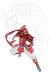 armor baseball_bat baseball_cap blue_eyes hat helmet hichi holding holding_baseball_bat japanese_armor kabuto_(helmet) original pauldrons red_scarf scarf shoulder_armor sketch
