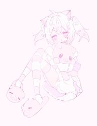 Rule 34 | akane iwawwa, animal ears, highres, hug, lineart, non-web source, original, pig ears, pig girl, pink eyes, pink hair, skirt, socks, twintails, virtual youtuber