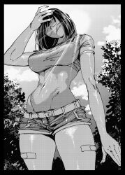 1girl glasses hachinuki_tetsuyo highres navel she_(hachinuki_tetsuyo) short_hair tagme tongue