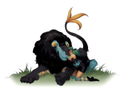 Rule 34 | 1girl, aged down, closed eyes, gen 4 pokemon, grass, green eyes, highres, hug, jenny (pokemon), luxray, marble (pokemon), nintendo, pokemon, pokemon (anime), pokemon dp059, pokemon dppt (anime), shoes, smile, spandex, striped clothes, striped thighhighs, thighhighs