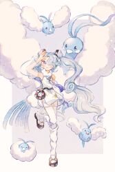 1girl altaria creatures_(company) flying_miku_(project_voltage) game_freak gen_3_pokemon hatsune_miku nintendo official_alternate_costume pokemon project_voltage ryokuno_green see-through_clothes see-through_shorts shorts swablu twintails vocaloid