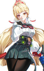 1girl absurdres alice_thymefield animal_ears black_gloves black_pantyhose blonde_hair closed_mouth collared_shirt fingerless_gloves gloves highres long_hair long_sleeves looking_at_viewer pantyhose rabbit_ears rabbit_girl shirt simple_background skirt solo white_background white_shirt wuzhihuijia zenless_zone_zero