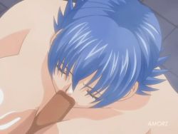 00s 1boy 1girl animated animated_gif bathroom blue_hair bouncing_breasts breasts cum cum_in_mouth cum_on_body discipline:_the_record_of_a_crusade ejaculation erection facial fellatio femdom hayami_takurou hetero huge_breasts miyagishi_yuuki nude oral paizuri penis sex uncensored