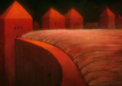 absurdres building commentary dam dark guru highres no_humans original river scenery tagme