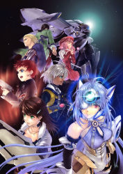 00s 3girls 4boys blue_hair brown_hair chaos chaos_(xenosaga) gaignun_kukai_jr. hat jin_uzuki jr. kos-mos kos-mos_ver._4 long_hair momo_mizrahi multiple_boys multiple_girls pink_hair red_eyes shion_uzuki short_hair sion_(laterna_magica) white_hair xeno_(series) xenosaga xenosaga_episode_iii ziggy
