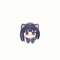 &gt;_&lt; 1girl :3 animal_ears animated animated_gif black_hair blue_archive blush_stickers cat_ears chibi closed_eyes commentary drawstring ear_wiggle green_sailor_collar hair_ornament hairclip halo hood hooded_jacket incoming_hug jacket kazusa_(blue_archive) long_sleeves looking_at_viewer multicolored_hair no_nose no_shoes open_mouth pink_hair pink_halo puffy_long_sleeves puffy_sleeves red_eyes sailor_collar solo streaked_hair umihio v-shaped_eyebrows