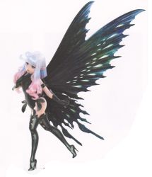 1girl 3d anne_(bravely_second) antenna_hair artist_request black_boots black_gloves black_leotard black_thighhighs blue_eyes boots bravely_default:_flying_fairy bravely_default_(series) bravely_second:_end_layer butterfly_wings fairy female_focus full_body gloves high_heels insect_wings leotard long_hair looking_at_viewer pointy_ears silver_hair simple_background smile solo standing standing_on_one_leg thigh_boots thighhighs white_background wings