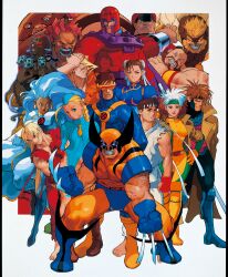 4girls 6+boys ahoge akuma_(street_fighter) beard bengus blonde_hair blue_bodysuit blue_dress blue_hair bodysuit border braid brown_hair cammy_white capcom cape charlie_nash china_dress chinese_clothes chun-li claw_(weapon) claws clenched_teeth cyclops_(x-men) dark-skinned_male dark_skin dhalsim dougi dress facial_hair gambit game_cg green_bodysuit grin highres juggernaut_(x-men) ken_masters killer_bee_cammy long_hair m._bison magneto marvel marvel_vs._capcom medium_hair multicolored_hair multiple_boys multiple_girls non-web_source official_art one-eyed open_mouth pants red_bodysuit red_hair red_pants red_tunic rogue_(x-men) ryu_(street_fighter) sabertooth_(x-men) short_hair smile storm_(x-men) street_fighter superhero_costume teeth tunic two-tone_bodysuit two-tone_hair weapon white_border white_cape white_hair white_pants white_tunic wolverine_(x-men) x-men x-men_vs._street_fighter yellow_bodysuit zangief