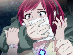 Rule 34 | chloroform, hand over another&#039;s mouth, holding another&#039;s wrist, nemurihime makan, nighthawk (circle), red hair, wide-eyed
