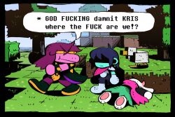 1girl 2boys 2others 9twoeight animated animated_gif baldi&#039;s_basics bird black_footwear blue_hair blue_skin bracelet cat chibi chicken colored_sclera colored_skin computer copyright_request cuphead_(game) deltarune english_text epilepsy_warning five_nights_at_freddy&#039;s flower frisk_(undertale) furry furry_male goddamn_it_kris_(meme) heterochromatic_eyewear jewelry kris_(deltarune) laptop light_bulb long_hair looking_at_another meme mewo minecraft multiple_boys multiple_others omori purple_hair ralsei roulette_animation shaded_face short_hair spamton_g._spamton spiked_bracelet spikes spooky&#039;s_house_of_jump_scares susie_(deltarune) tinted_eyewear tissue_box undertale white_footwear yellow_sclera yellow_skin yume_nikki