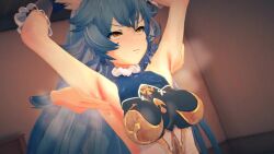 3d animated armpit_focus armpits arms_up blue_hair breasts ferry_(granblue_fantasy) granblue_fantasy hair_between_eyes indoors koikatsu_(medium) large_breasts long_hair massage mokusheep steam tagme video yellow_eyes