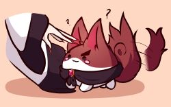 1girl :3 ? animal_ears blush blush_stickers brooch chest_jewel dress english_text fingernails highres imaizumi_kagerou jewelry out_of_frame red_nails rownou shadow sharp_fingernails sukusuku_hakutaku tail tail_wagging touhou white_dress wide_sleeves wolf_ears wolf_tail