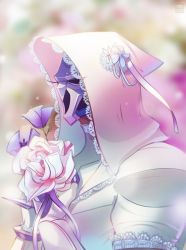 1boy artist_name bouquet choker claws coat dark-skinned_male dark_skin eyelashes flower gloves hair_flower hair_ornament holding hood hooded_jacket jacket lace-up_sleeves lace_trim looking_away male_focus mask mouth_mask overwatch overwatch_1 profile reaper_(overwatch) skull_mask solo steelsuit trench_coat upper_body