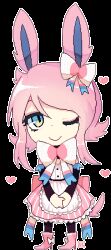 1girl animated animated_gif apron back_bow bad_id bad_tumblr_id blue_eyes boots bow bowtie chibi dress frilled_apron frilled_dress frills full_body gen_6_pokemon hair_bow looking_at_viewer lowres lulu-999 nintendo one_eye_closed personification pink_boots pink_bow pink_dress pink_hair pokemon short_hair sidelocks solo sylveon transparent_background white_apron white_bow white_bowtie