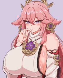 1girl breasts genshin_impact huge_breasts japanese_clothes long_hair nontraditional_miko pink_hair u_na_765 yae_miko