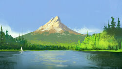 blue_sky cambocreation day flock forest lake landscape mountain nature no_humans original painterly scenery sky watermark