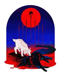 2boys animal animal_focus animalization astarion baldur&#039;s_gate baldur&#039;s_gate_3 blood cazador_szarr death dungeons_&amp;_dragons dungeons_&amp;_dragons goat highres multiple_boys pjimp_p red_eyes scar scar_on_back wolf