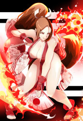 1girl breasts fan fatal_fury highres large_breasts shiranui_mai smile solo