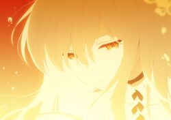 Rule 34 | 1girl, absurdres, artist request, blue archive, bubble, covered collarbone, eyelashes, game cg, glowing, gradient background, highres, lipgloss, long hair, malkuth (blue archive), non-web source, official art, parted lips, portrait, sidelocks, solo, submerged, symbol-shaped pupils, turtleneck, x-shaped pupils, yellow eyes
