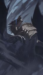 absurdres blue_eyes dragon dragon_claw dragon_horns dragon_wings highres horns kushala_daora monster monster_hunter_(series) no_humans roja_(rex126) spiked_wings western_dragon wings