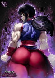 1girl angry ass black_eyes black_hair chi-chi_(dragon_ball) clothes dragonball_z long_hair looking_back mature_female muscular muscular_female ponytail the_golden_smurf