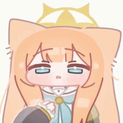1girl animal_ears animated animated_gif blue_archive blue_eyes blue_neckerchief cat_ears chibi closed_eyes drooling halo horuhara long_hair long_sleeves lowres mari_(blue_archive) neckerchief open_mouth orange_hair simple_background solo tearing_up white_background yawning yellow_halo