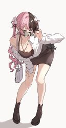 1girl ankle_boots bent_over boots character_request copyright_request dress glasses high_heel_boots high_heels namae_(dkdkpkon75) one_eye_closed sunglasses tagme tongue tongue_out wink