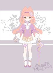 1girl ankle_socks artist_request ascot blunt_bangs bow bow-shaped_hair bowtie brooch brown_eyes cane chinese_clothes chinese_commentary closed_mouth commentary_request commission dress dress_bow eyelashes flats flower flower_brooch frilled_ascot frilled_sleeves frills full_body hair_bow hair_bun hair_flower hair_ornament hair_rings hairband highres holding holding_cane jewelry knees long_hair long_sleeves low_twintails miniskirt nikki_(nikki) nikki_(series) pink_hair pleated_skirt purple_background purple_bow purple_bowtie purple_dress purple_flower purple_hairband purple_shoes second-party_source shadow shoes short_dress signature single_hair_bun skirt skirt_under_dress sleeve_bow smile socks solo standing straight-on striped_clothes striped_thighhighs tareme thigh_strap thighhighs twintails two-tone_background vertical-striped_clothes vertical-striped_thighhighs very_long_hair white_ascot white_background white_skirt white_socks