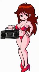 1girl animated animated_gif bikini black_eyes bouncing_breasts breasts brown_hair curvy dancing friday_night_funkin&#039; full_body girlfriend_(friday_night_funkin&#039;) hand_on_own_hip jiggle large_breasts long_hair looking_at_viewer lucyfer navel open_mouth red_bikini seductive_smile simple_background smile standing swimsuit thong_bikini very_long_hair waving white_background