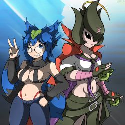 Rule 34 | 2girls, bancholilimon, banchou, delinquent, digimon, glasses, highres, multiple girls, one eye closed, original, scar, wink, yo-yo