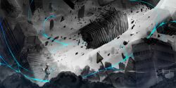 1other absurdres broken building cloud cloudy_sky coat colored_skin destruction disembodied_hand grey_sky highres lobotomy_corporation lubban mannequin project_moon road_sign rubble scenery sign sky the_silent_orchestra white_coat white_skin wide_shot