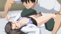 10s 1boy 1girl 2018 age_difference aged_down animated animated_gif asou_miyuri black_skirt breasts censored clothed_sex doki_doki_little_ooya-san flat_chest glasses highres jacket kiss lab_coat large_penis leg_up loli long_hair long_sleeves lying missionary pencil_skirt penis scientist sex shirt size_difference skirt small_breasts smile tagme thick_thighs thighs vaginal white_jacket white_shirt