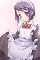 1girl apron blush commentary_request highres kabisuke looking_at_viewer maid maid_headdress purple_eyes purple_hair short_hair smile solo summon_night summon_night_2 toris
