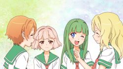 Rule 34 | 050411285aura, 10s, 4girls, aizawa natsumi, bad id, bad pixiv id, closed eyes, hanaki yuka, highres, mizukoshi saki, multiple girls, natsuiro kiseki, one eye closed, school uniform, serafuku, smile, tamaki rinko, wink