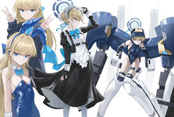 1girl 863255464 absurdres apron black_dress black_gloves blonde_hair blue_archive blue_bow blue_bowtie blue_cardigan blue_eyes blue_hairband blue_leotard bow bowtie breasts cardigan cleavage detached_collar dress earpiece fingerless_gloves gloves hair_bun hairband head-mounted_display highres leotard long_hair maid maid_apron maid_headdress mecha_pilot_suit official_alternate_costume pantyhose playboy_bunny shirt sidelocks solo strapless strapless_leotard toki_(abi-eshuh)_(blue_archive) toki_(blue_archive) toki_(bunny)_(blue_archive) toki_(school_uniform)_(blue_archive) unworn_headwear white_apron white_pantyhose white_shirt wrist_cuffs