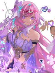 Rule 34 | 1girl, bare shoulders, breasts, corset, diamond-shaped pupils, diamond (shape), elysia (herrscher of human: ego) (honkai impact), elysia (honkai impact), heart, highres, honkai (series), honkai impact 3rd, long hair, medium breasts, pink hair, purple eyes, smile, solo, symbol-shaped pupils, triquetra, veil, very long hair, white background, white corset, white veil, x431788