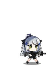 &gt;_&lt; 1girl :o aged_down animated animated_gif apron assault_rifle black_apron black_socks blunt_bangs blush_stickers bow bowtie breasts cat catching character_name checkered_bow checkered_bowtie checkered_clothes checkered_neckwear dress facial_mark female_focus frills full_body girls&#039;_frontline green_eyes gun h&amp;k_hk416 hair_ornament hair_ribbon hairband hat heckler_&amp;_koch hk416_(black_kitty&#039;s_gift)_(girls&#039;_frontline) hk416_(girls&#039;_frontline) lego long_hair long_sleeves looking_at_viewer lowres mini_hat official_alternate_costume official_art purple_socks ribbed_legwear ribbon rifle saru shoes silver_hair simple_background socks solo teardrop very_long_hair weapon white_background white_dress