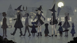 2boys 4girls animal animal_skull ascot bandages bat_(animal) black_cat black_dress black_footwear black_gloves black_hair black_headwear black_jacket black_legwear black_pants blonde_hair bloomers blunt_bangs boots braid branch broom building capelet cat clothed_animal dress food fox from_behind gloves goat halloween hat high_collar high_heels holding holding_branch holding_broom holding_food holding_pumpkin holding_vegetable horns jack-o&#039;-lantern jacket long_hair long_sleeves mask moon multiple_boys multiple_girls neck_ribbon original pants pumpkin rabbit ribbon shirt short_hair skull_mask socks striped_legwear tail tono_(rt0no) top_hat town trick_or_treat underwear vegetable white_legwear white_neckwear white_shirt witch witch_hat