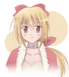 1girl belt belt_collar blonde_hair blush bow brown_belt brown_eyes closed_mouth collar commentary_request dated_commentary hair_bow long_hair looking_at_viewer lowres ragnarok_online red_bow rogue_(ragnarok_online) sharari smile solo upper_body