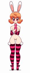 1girl animated aroused bad_tag bottomless breasts brown_hair completely_nude diives female female_focus hunter hunter_x_hunter naked_footwear naked_stockings nude patreon phone piyon pout pussy rabbit_ears short_hair shounen_jump solo topless watermark wide_hips