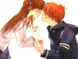 1boy 1girl brown_hair couple fruits_basket honda_tooru long_hair orange_hair sohma_kyou
